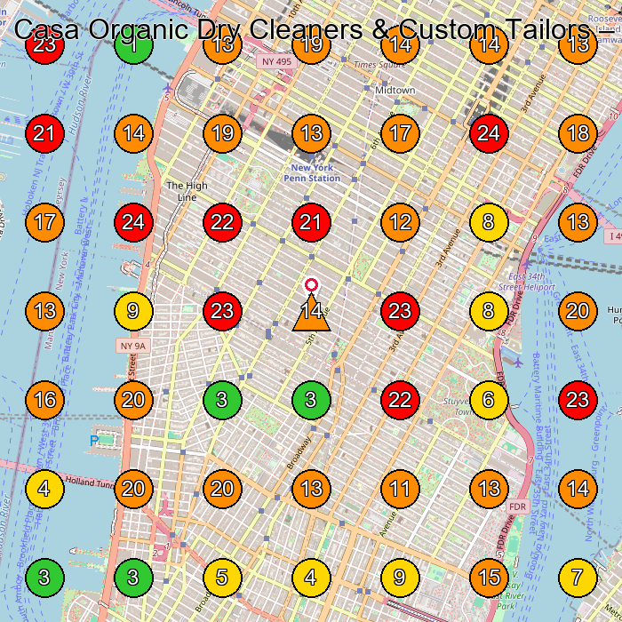Casa Organic Dry Cleaners & Custom Tailors Dry Cleaner GeoGrid ranking map for New York NY